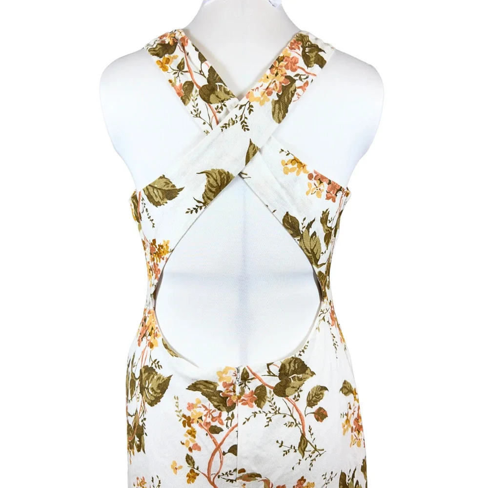 NWT Reformation Maxi Dress White Yellow Floral Cassette‎ Cross Back Draped 10 - Picture 8 of 10